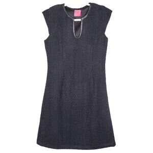 JULIETTE LONGUET Cap Sleeve Tweed Sheath Dress Leather Trim Black Women's 4